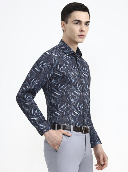 Grey Printed Slim Fit Formal Shirt | Greenfibre