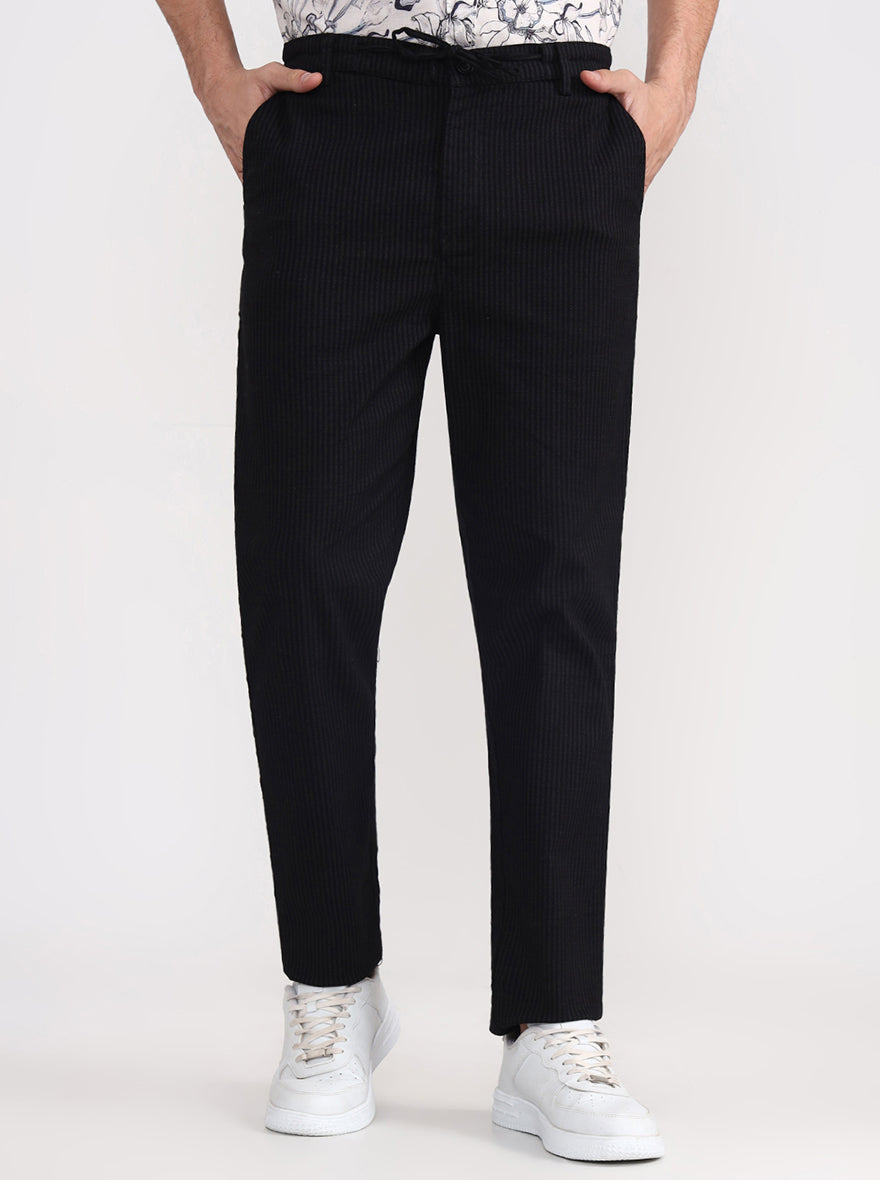 Black Striped Regular Fit Track Pant | JadeBlue