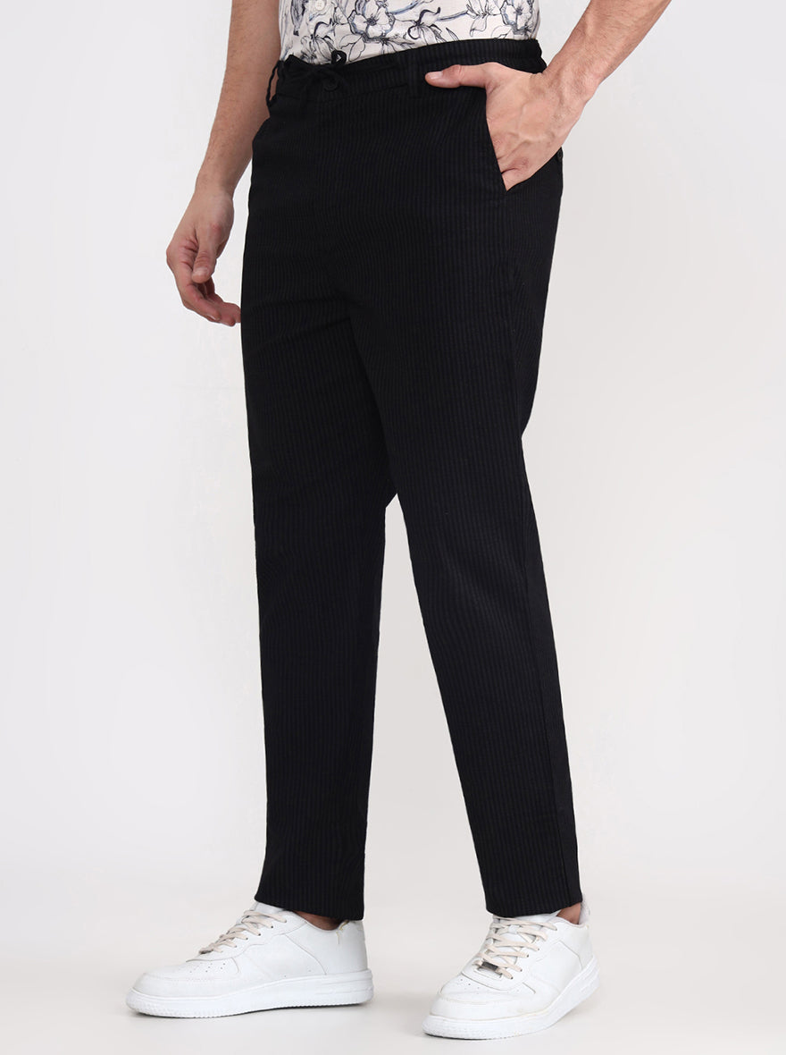Black Striped Regular Fit Track Pant | JadeBlue