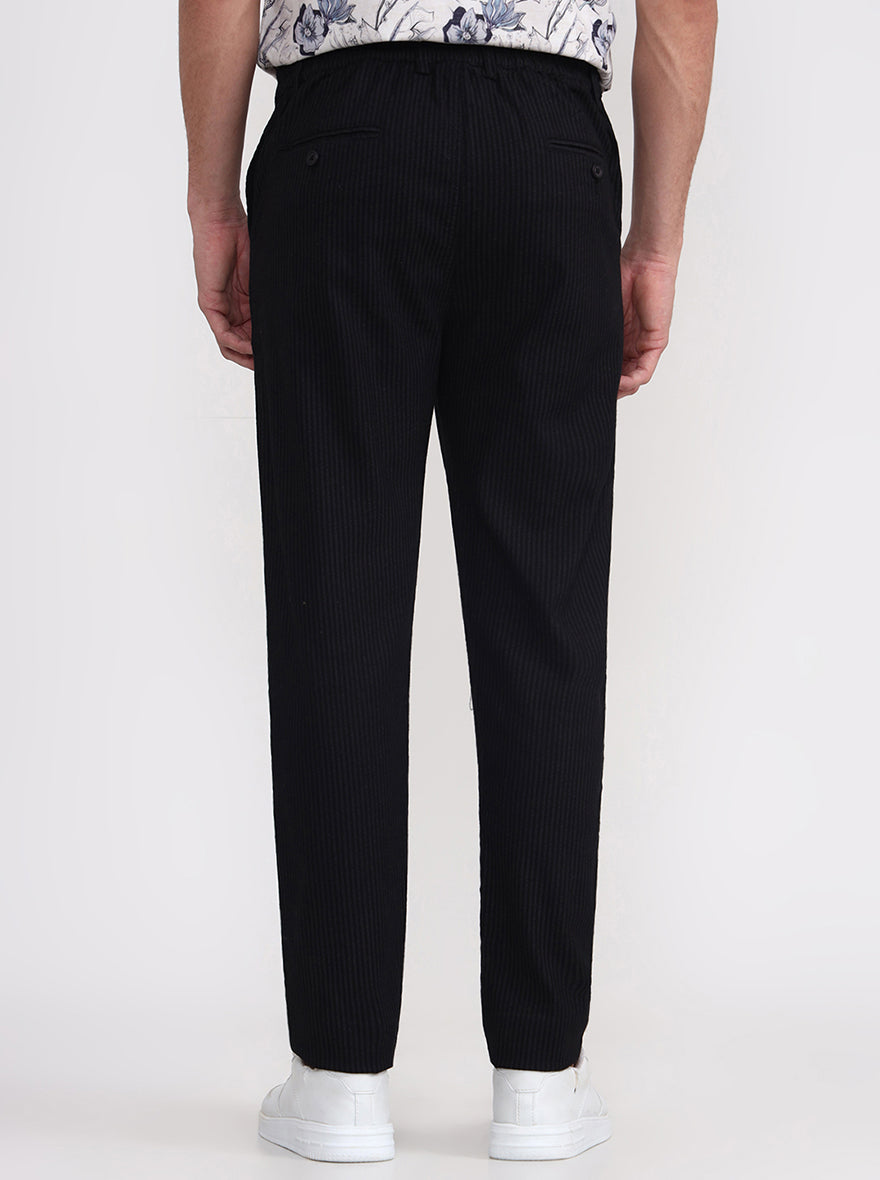 Black Striped Regular Fit Track Pant | JadeBlue