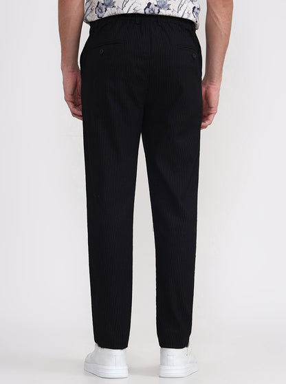 Black Striped Regular Fit Track Pant | JadeBlue