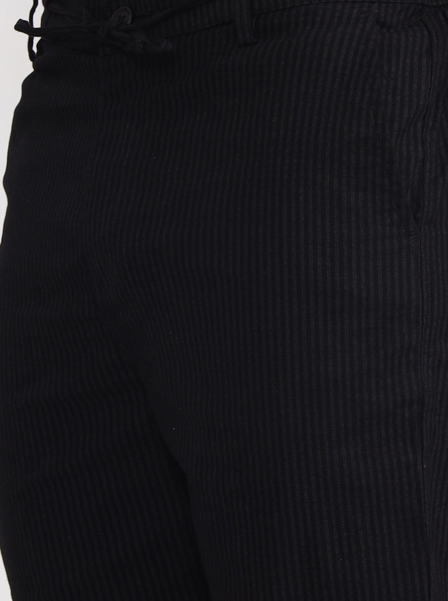 Black Striped Regular Fit Track Pant | JadeBlue
