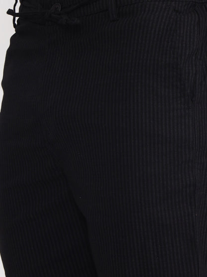 Black Striped Regular Fit Track Pant | JadeBlue