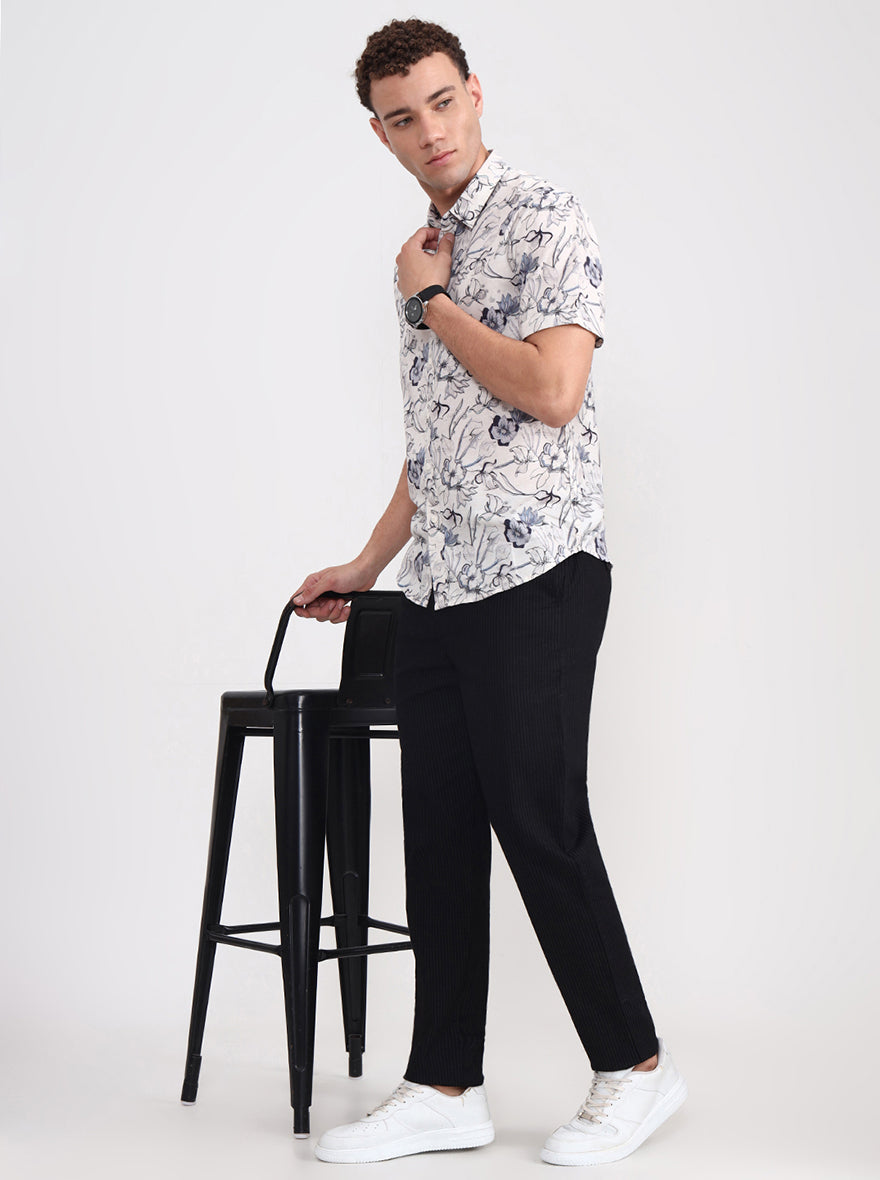 Black Striped Regular Fit Track Pant | JadeBlue