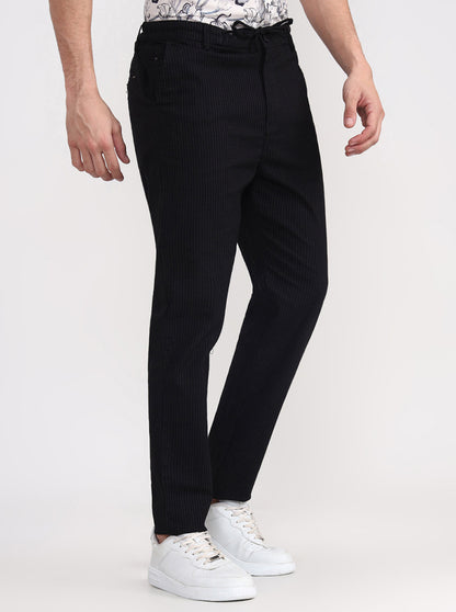 Black Striped Regular Fit Track Pant | JadeBlue