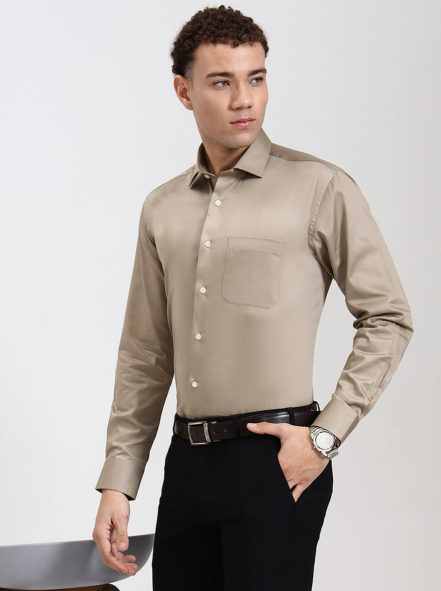 Fawn Solid Slim Fit Formal Shirt | Metal
