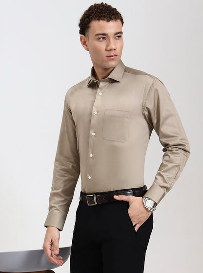 Fawn Solid Slim Fit Formal Shirt | Metal