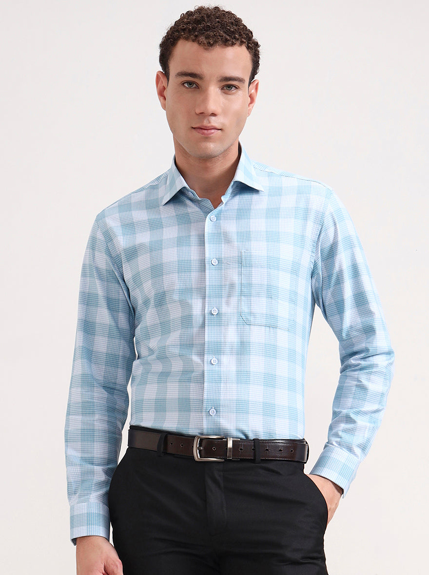 Blue Checked Slim Fit Formal Shirt | Metal