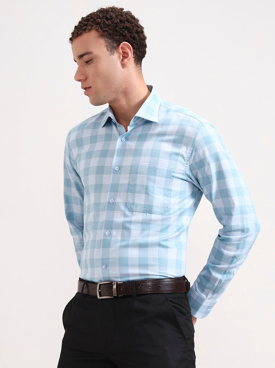 Blue Checked Slim Fit Formal Shirt | Metal