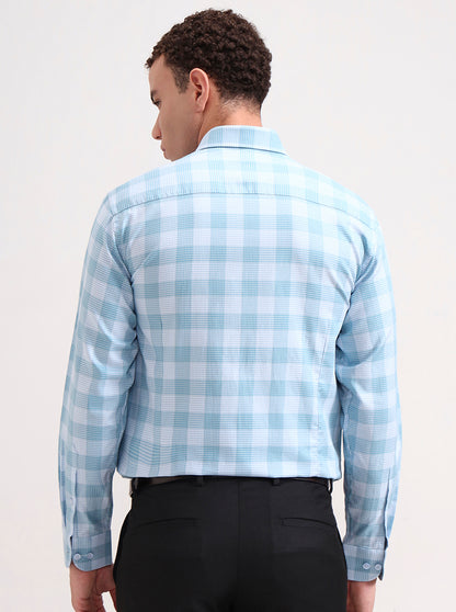 Blue Checked Slim Fit Formal Shirt | Metal