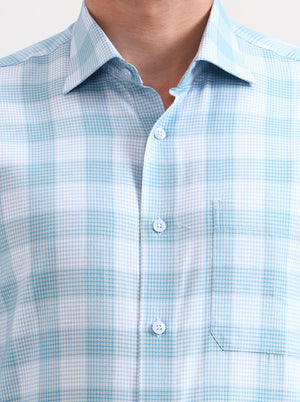 Blue Checked Slim Fit Formal Shirt | Metal