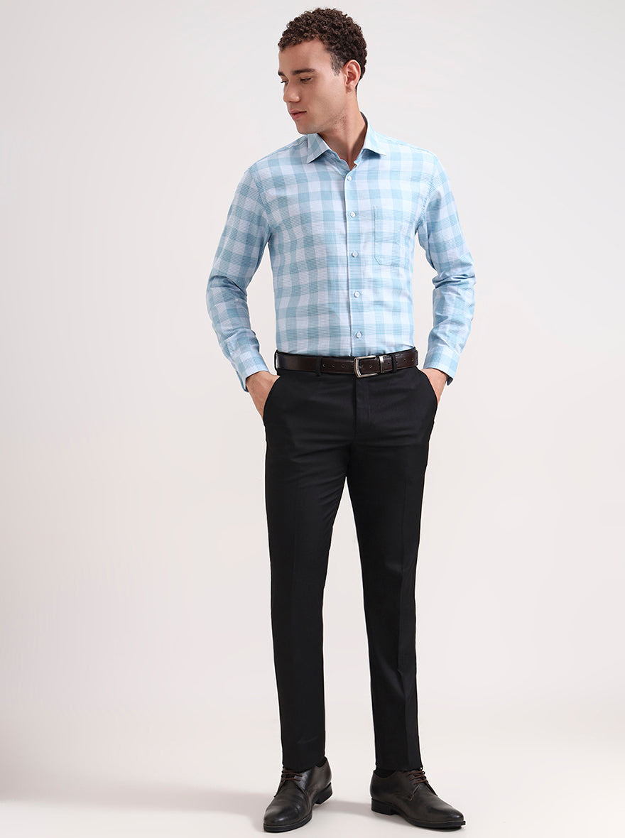 Blue Checked Slim Fit Formal Shirt | Metal