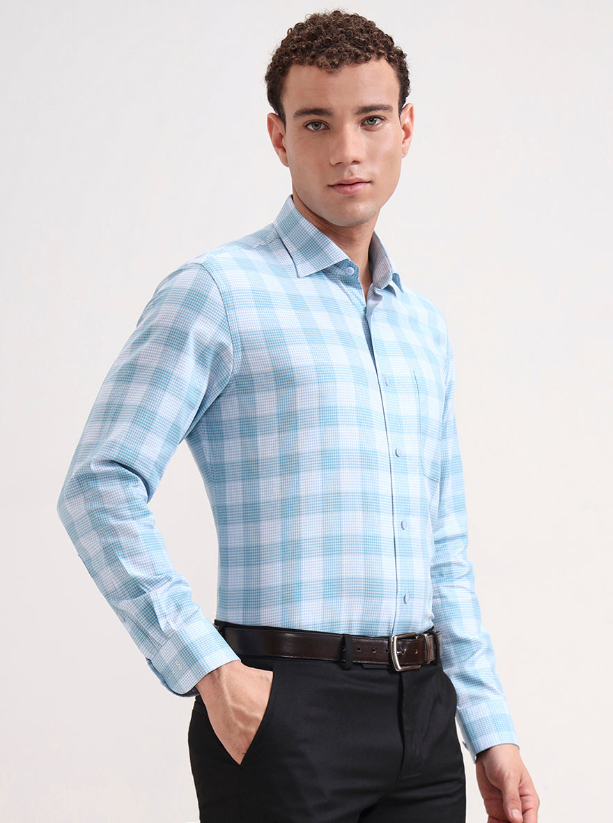 Blue Checked Slim Fit Formal Shirt | Metal