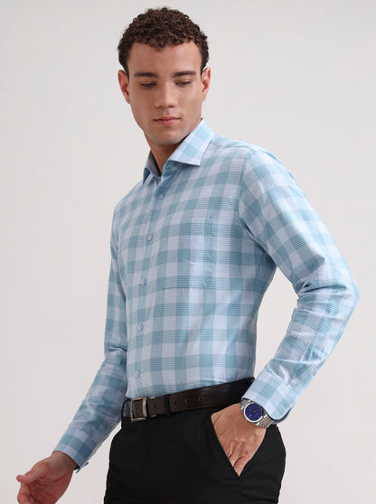 Blue Checked Slim Fit Formal Shirt | Metal