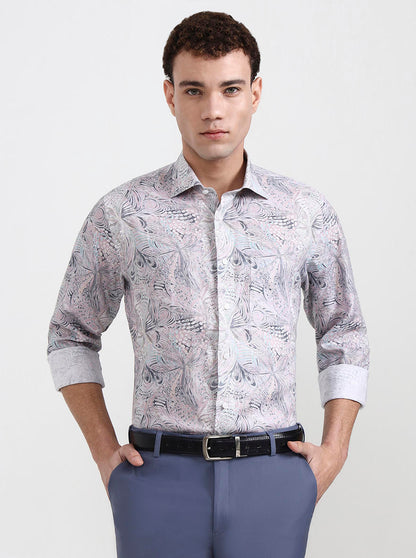 Pink & Grey Printed Slim Fit Formal Shirt | JadeBlue