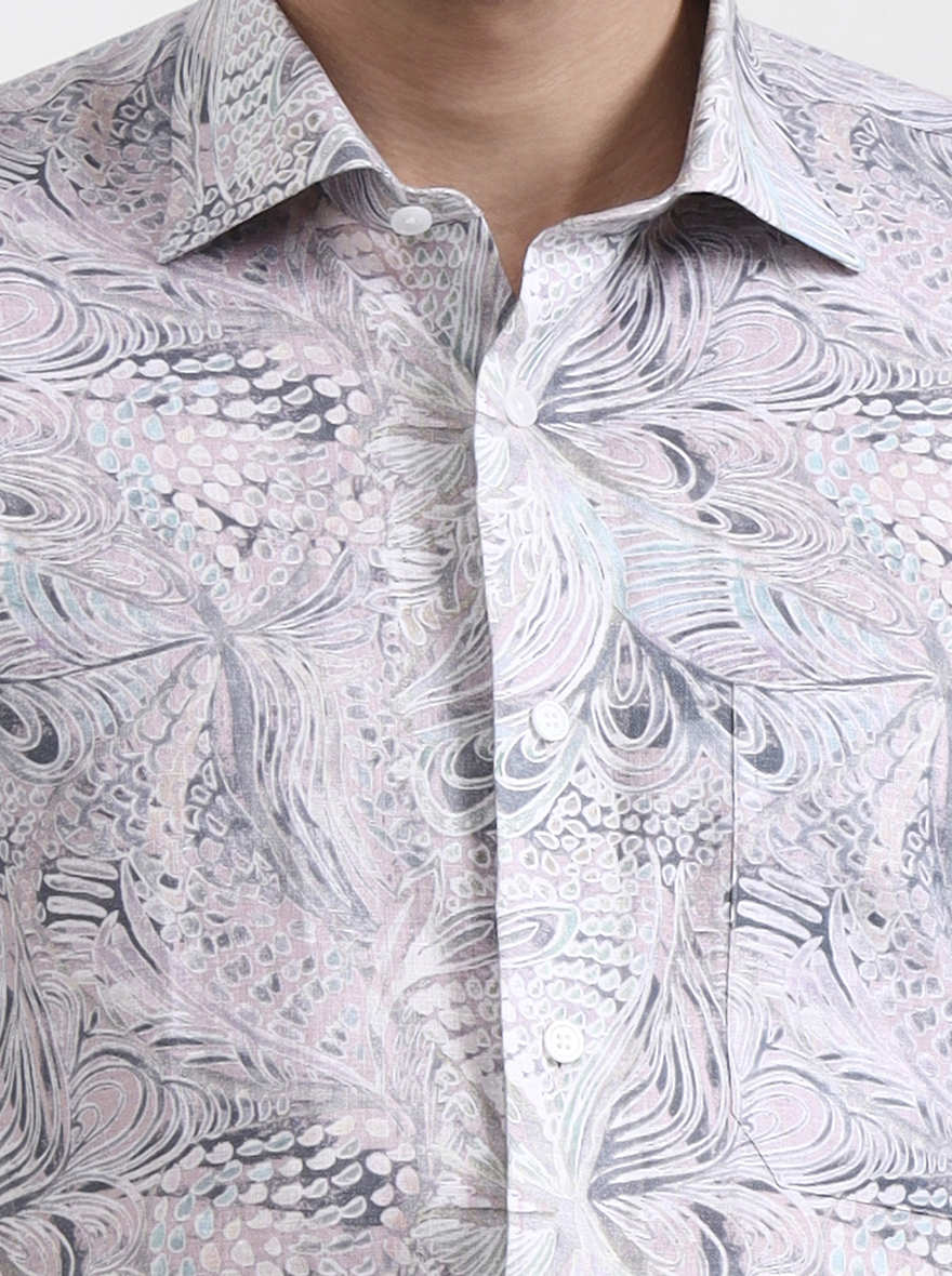 Pink & Grey Printed Slim Fit Formal Shirt | JadeBlue