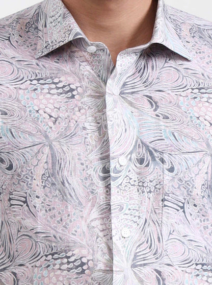 Pink & Grey Printed Slim Fit Formal Shirt | JadeBlue