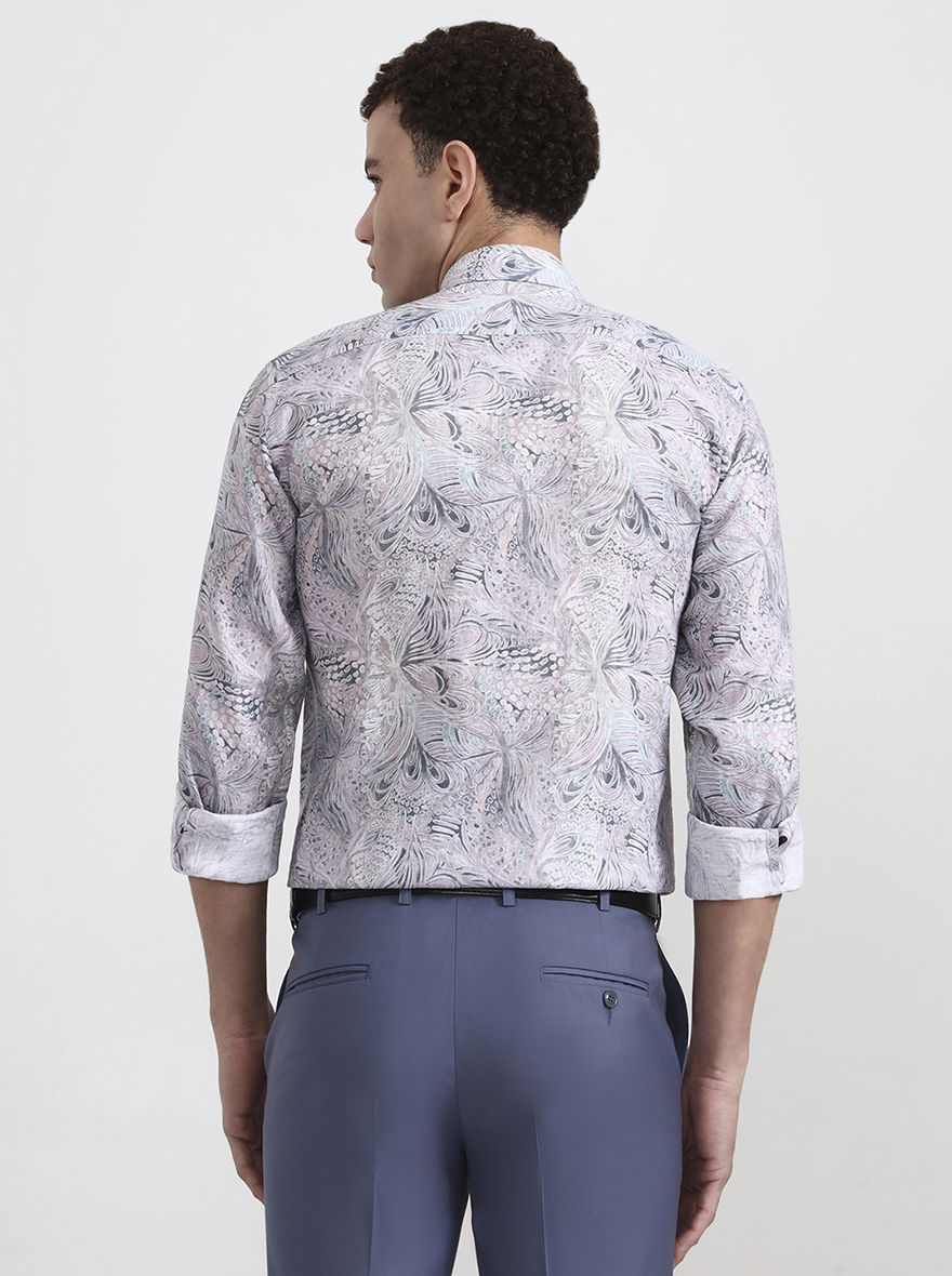 Pink & Grey Printed Slim Fit Formal Shirt | JadeBlue