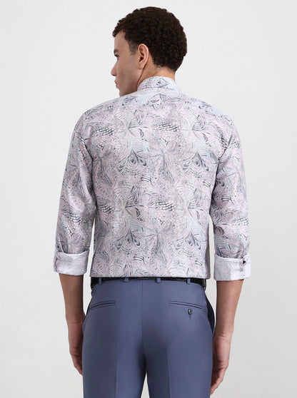 Pink & Grey Printed Slim Fit Formal Shirt | JadeBlue