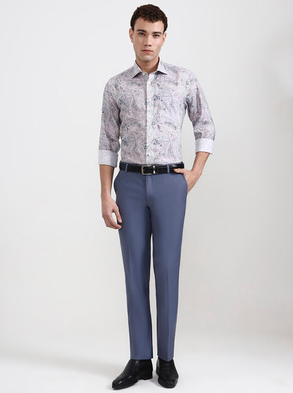 Pink & Grey Printed Slim Fit Formal Shirt | JadeBlue