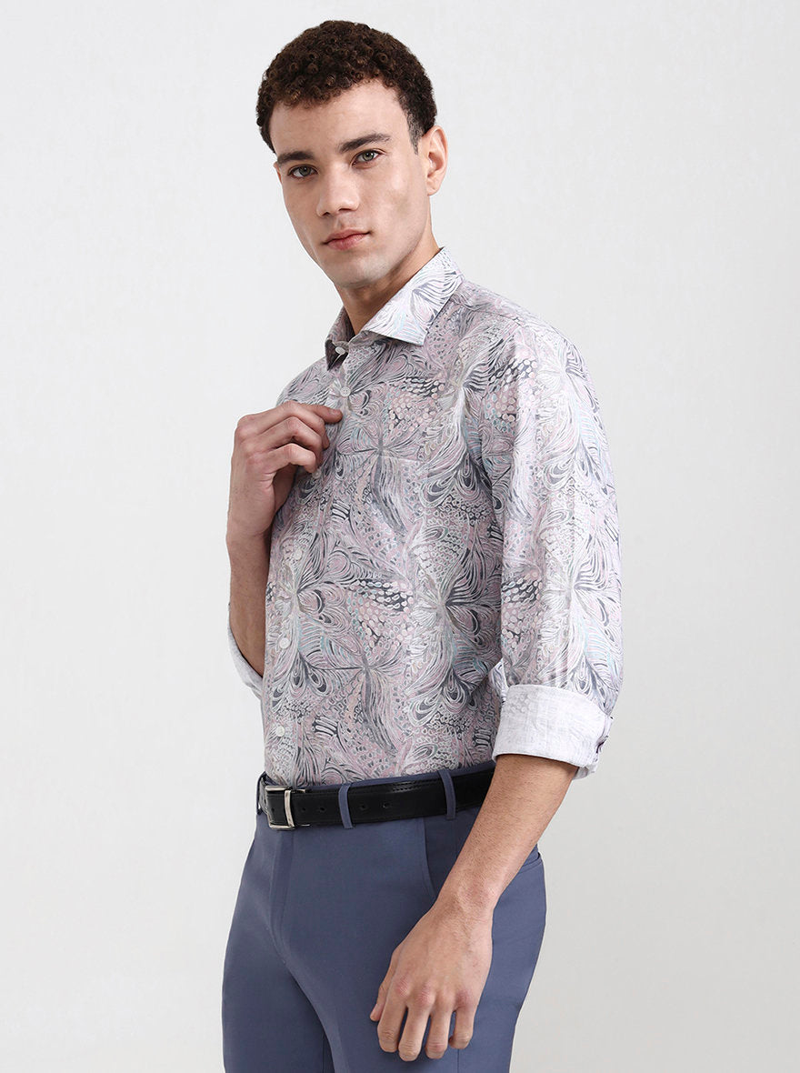 Pink & Grey Printed Slim Fit Formal Shirt | JadeBlue