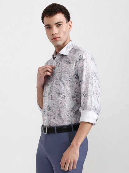 Pink & Grey Printed Slim Fit Formal Shirt | JadeBlue