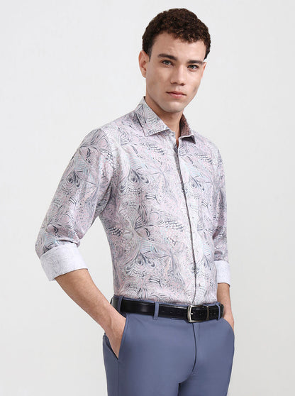 Pink & Grey Printed Slim Fit Formal Shirt | JadeBlue