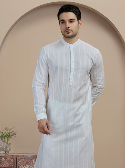 White Self Textured Kurta | The Kurta Company
