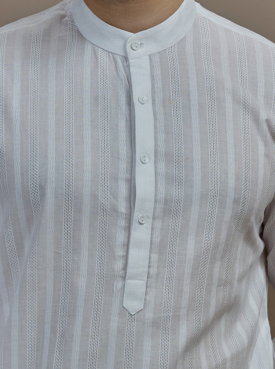 White Self Textured Kurta | The Kurta Company