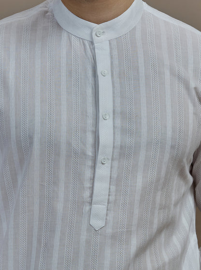 White Self Textured Kurta | The Kurta Company