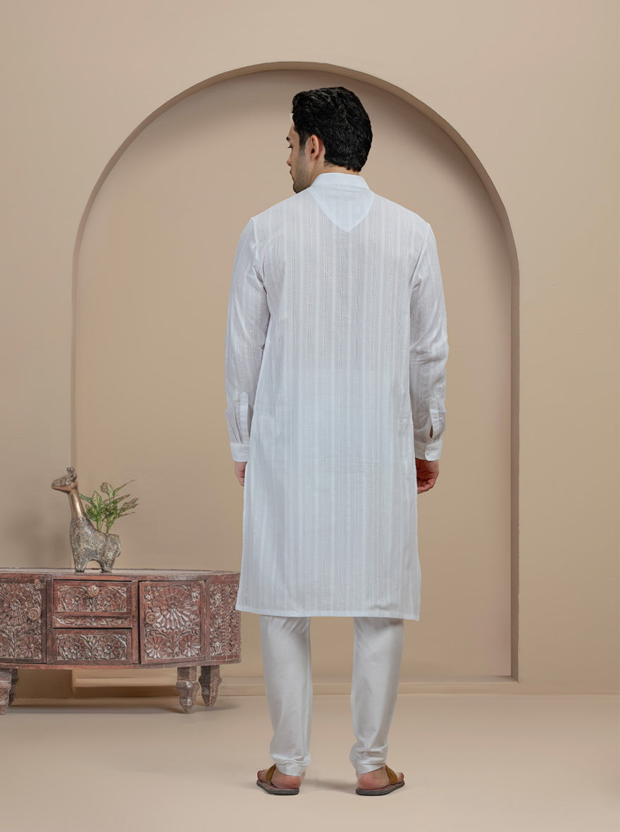 White Self Textured Kurta | The Kurta Company