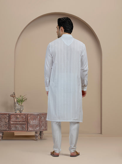 White Self Textured Kurta | The Kurta Company