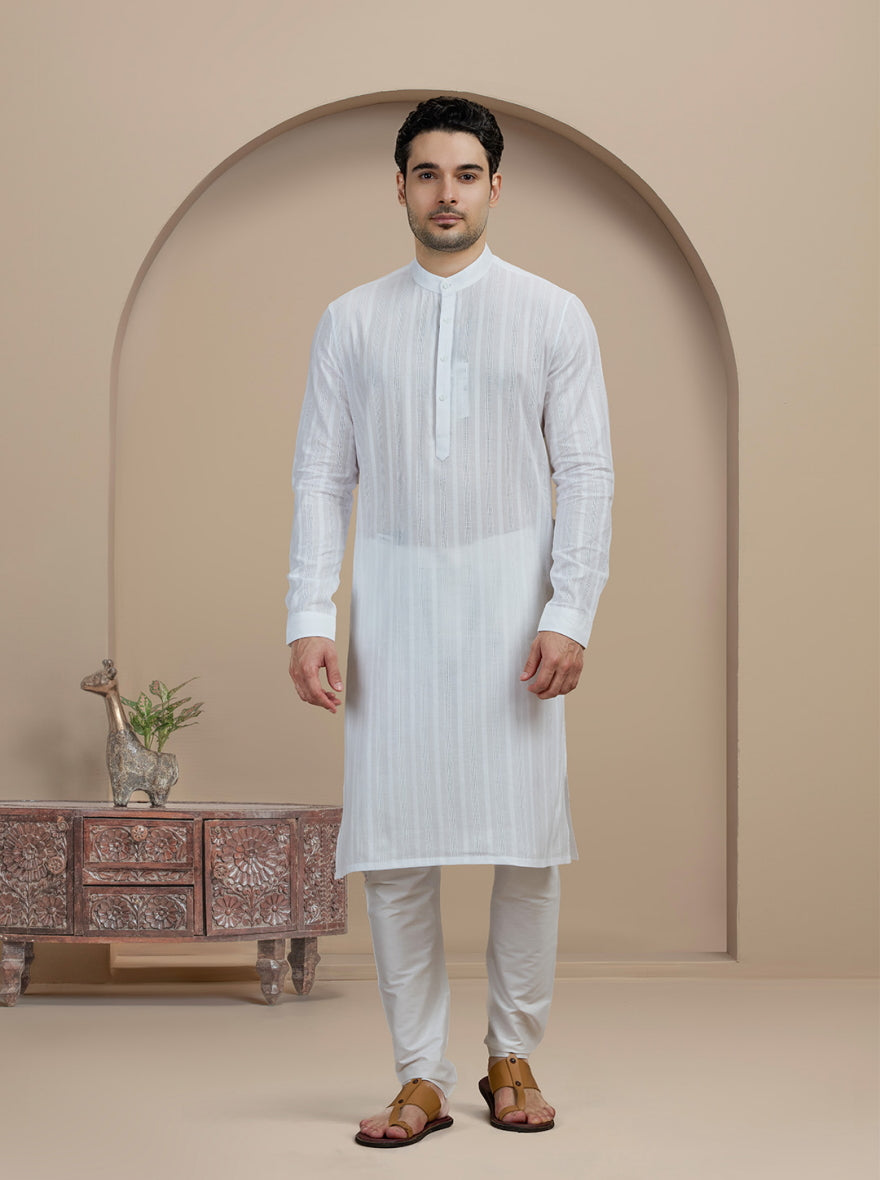 White Self Textured Kurta | The Kurta Company