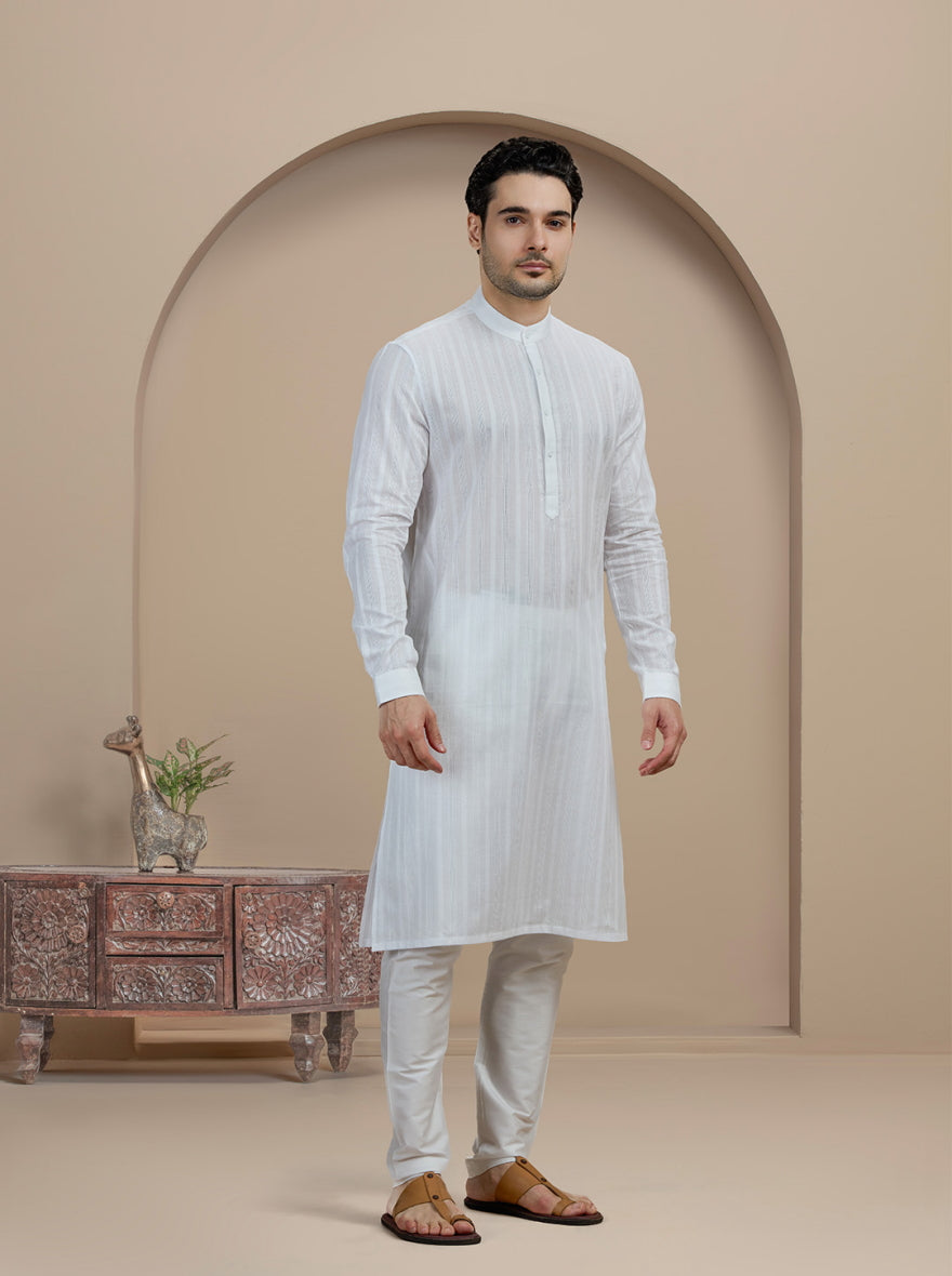 White Self Textured Kurta | The Kurta Company