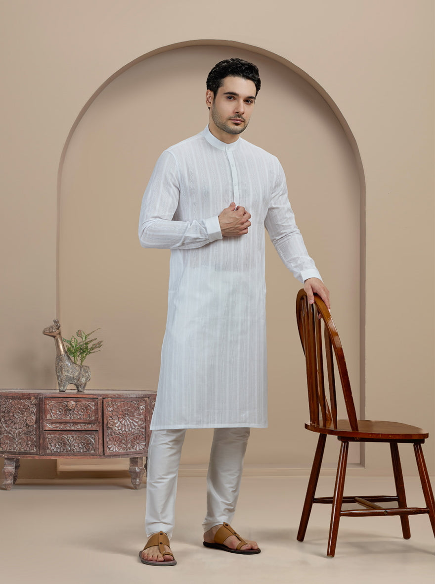 White Self Textured Kurta | The Kurta Company