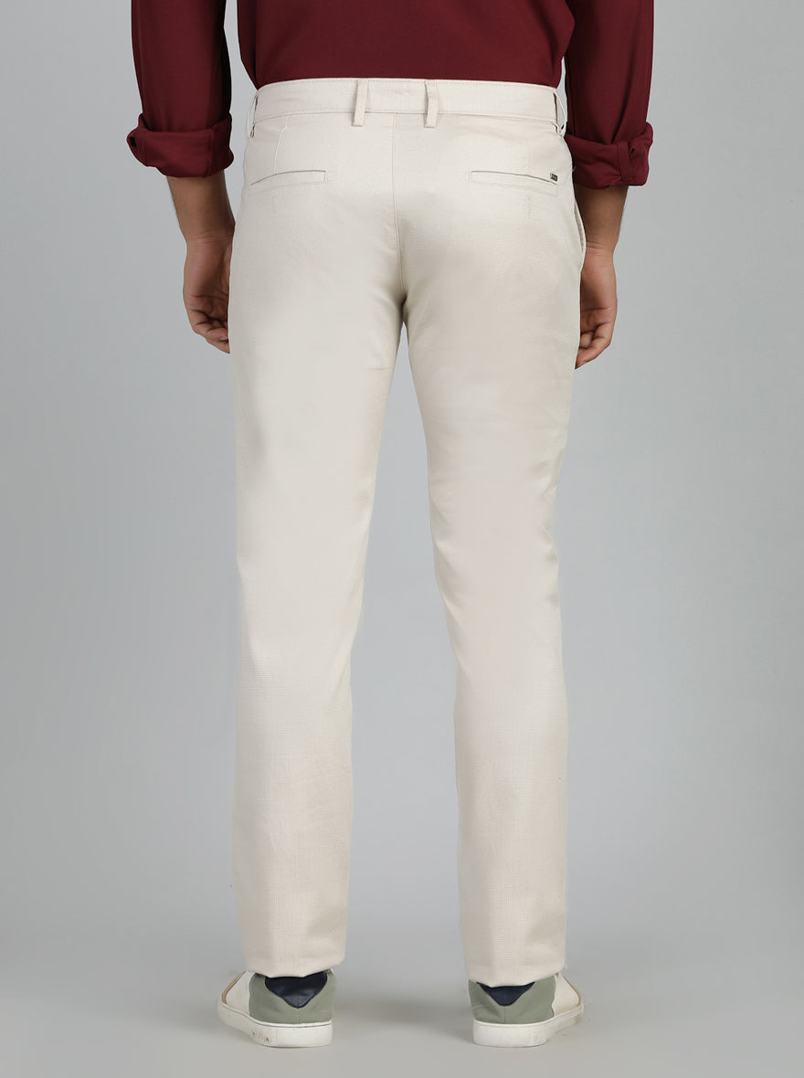 Cream Solid Super Slim Fit Casual Trouser | Greenfibre