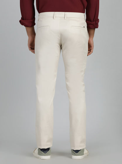 Cream Solid Super Slim Fit Casual Trouser | Greenfibre