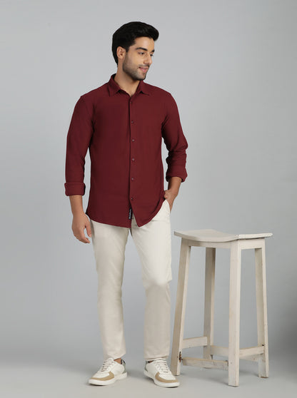 Cream Solid Super Slim Fit Casual Trouser | Greenfibre
