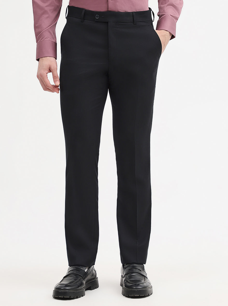 Black Solid Slim Fit Formal Trouser | JadeBlue Super Luxe