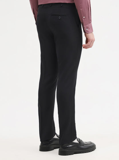 Black Solid Slim Fit Formal Trouser | JadeBlue Super Luxe