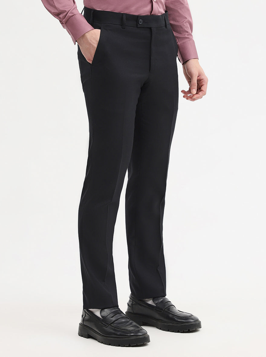 Black Solid Slim Fit Formal Trouser | JadeBlue Super Luxe