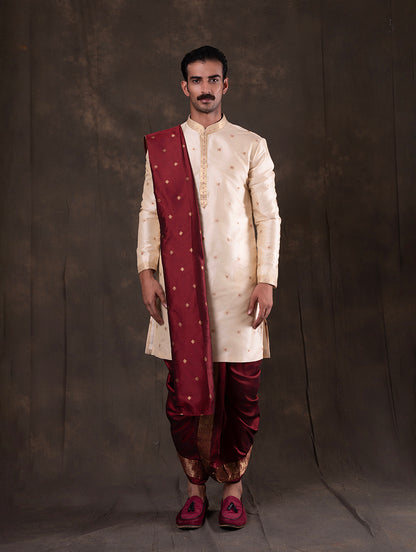 Cream Self Design  Kurta Pajama | Virasana