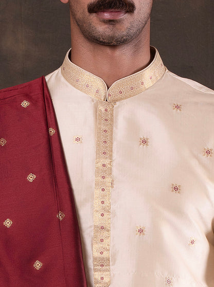Cream Self Design  Kurta Pajama | Virasana