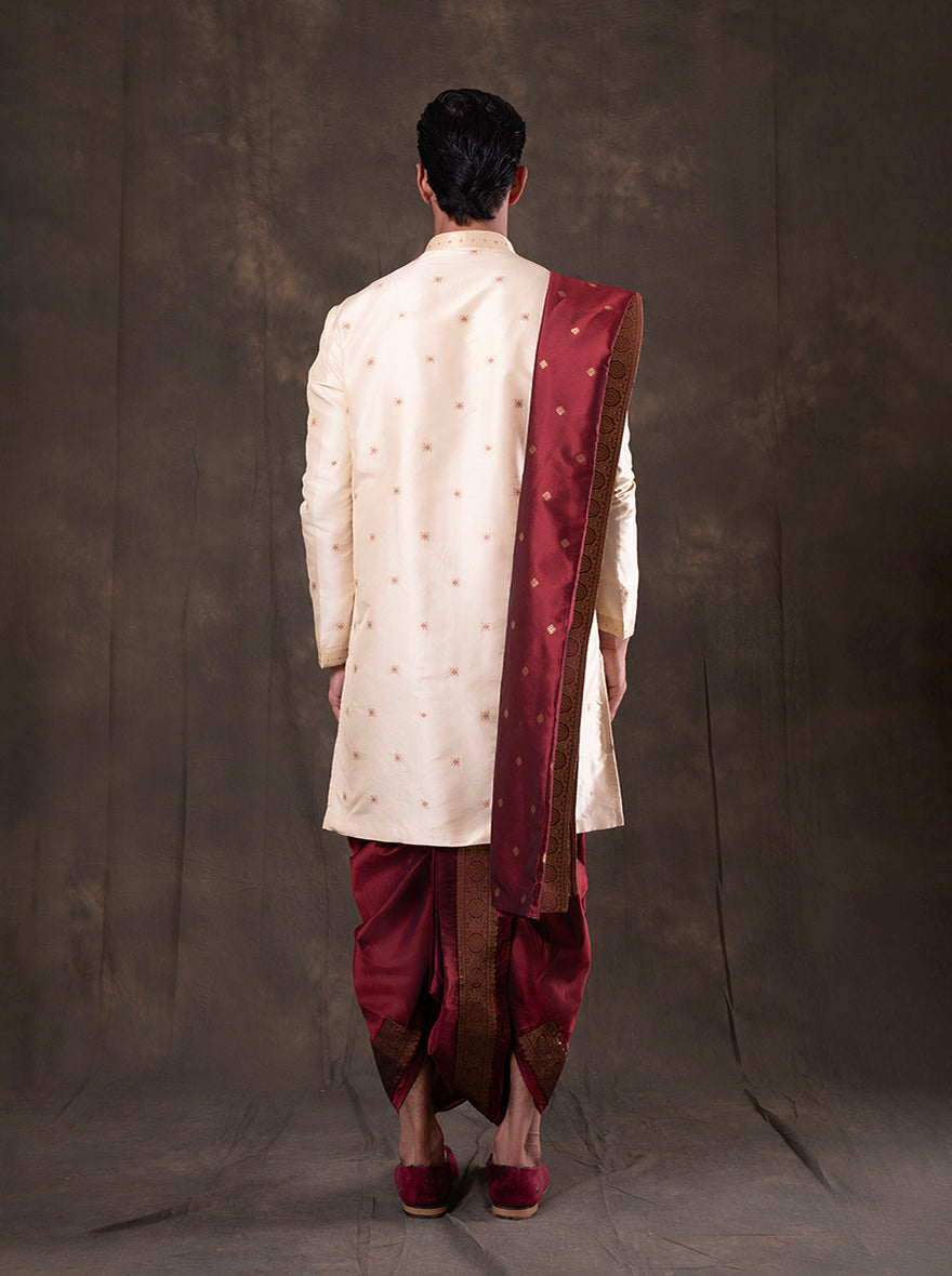 Cream Self Design  Kurta Pajama | Virasana