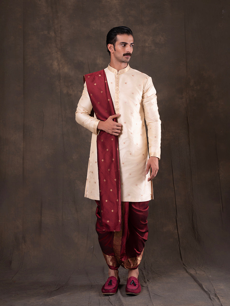 Cream Self Design  Kurta Pajama | Virasana