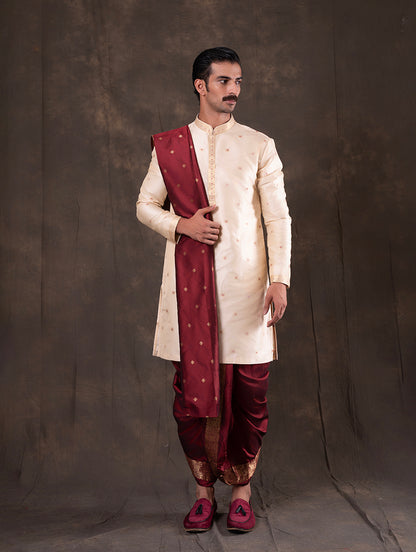 Cream Self Design  Kurta Pajama | Virasana
