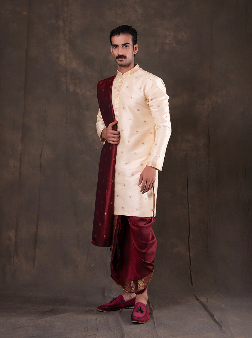 Cream Self Design  Kurta Pajama | Virasana