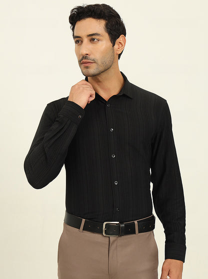 Black Striped Slim Fit Party Wear Shirt | Wyre