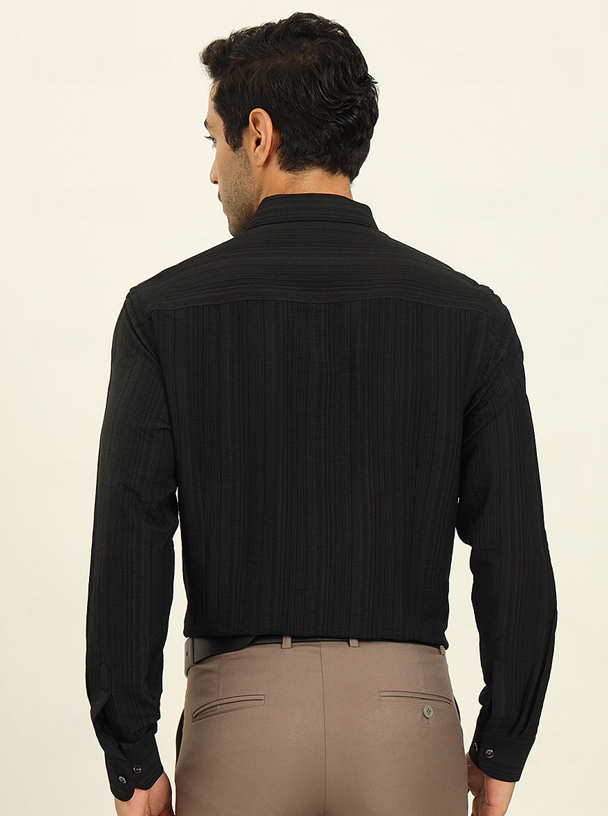 Black Striped Slim Fit Party Wear Shirt | Wyre
