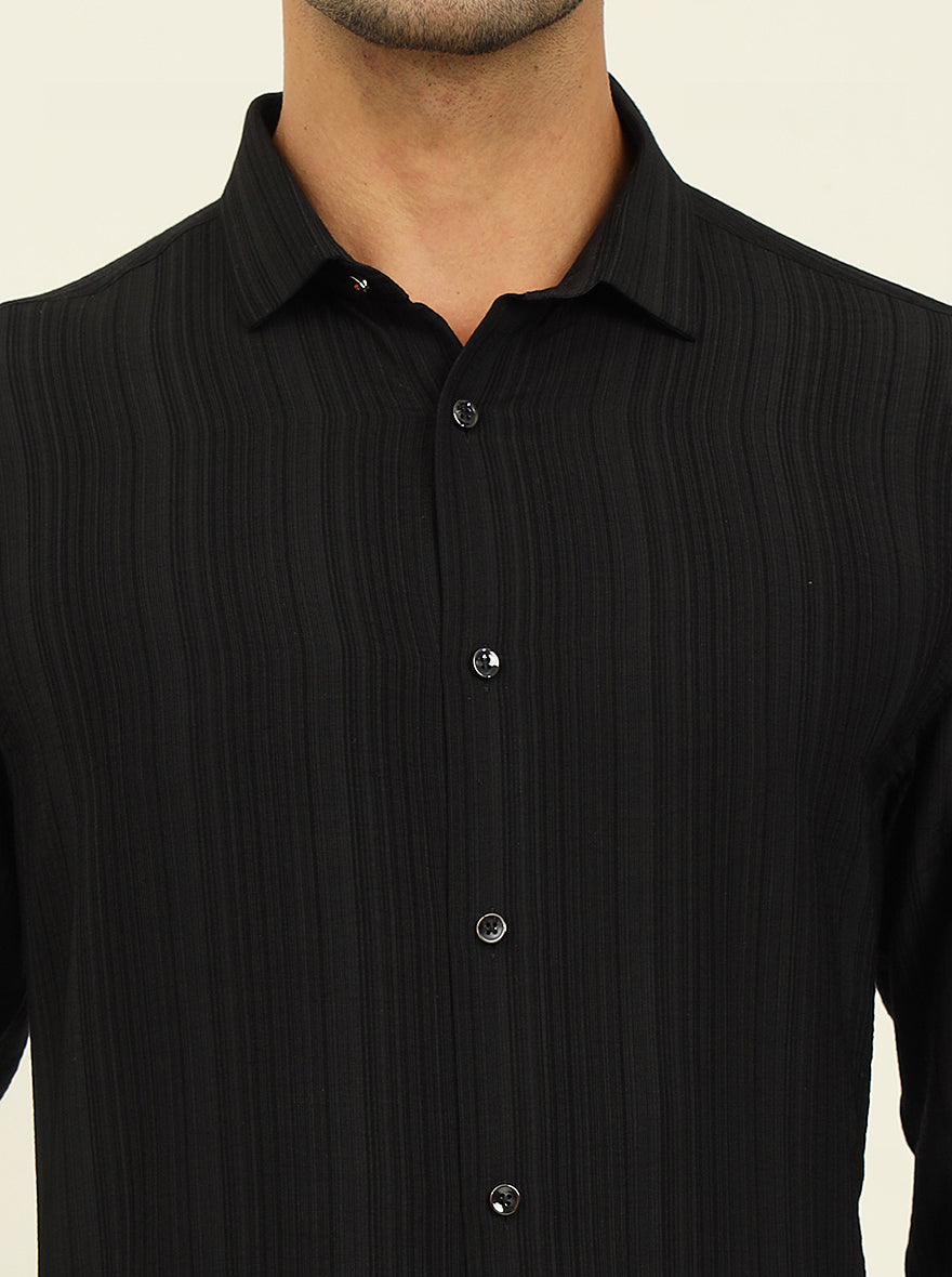Black Striped Slim Fit Party Wear Shirt | Wyre